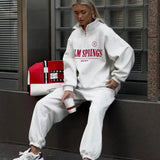 Letter Print Half Zip Hoodie