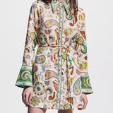 Exquisite And Fashionable Printed Trumpet Sleeve Mini Dress