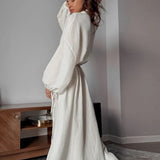 Cotton Cutout Tie Waist Long Sleeve Maxi Dress