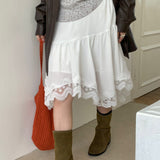 Fashionable Elegant Asymmetrical Lace Panel Midi Skirt