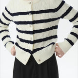 Black White Wool Twist Knit Cardigan