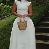 Solid Sleeveless Ruched Waist Elegant Dress