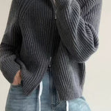 Ribbed High Neck Zip Sweater
