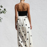 Polka Dot Print Strapless A-Line Maxi Dress