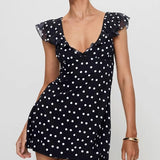 Polka Dot Mesh A-Line Mini Dress