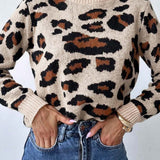 Colorblock Leopard Crewneck Sweater