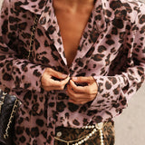 Leopard Print Shoulder Pad Blouse