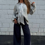 Shimmering Satin Bell Sleeve Soft Blouse