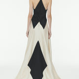 Fashion Contrasting Stitching Slim Suspender Maxi Dress