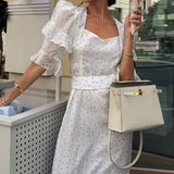 White Puff Sleeve Ruffled Bodycon Maxi Dress