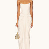 White Boned Waist Strapless Luxury Party Dress