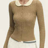 Short Lapel Cable Knit Cardigan