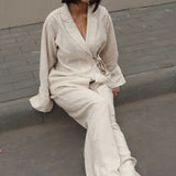 Tie Front Cardigan Loose Pants Two Piece Set