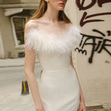 Ostrich Feather Deep V Bodycon Party Dress