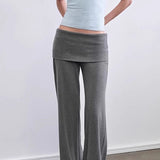 Solid Knit Foldover Waist Flowy Pants