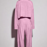 Vintage Drawstring Crop Top and Wide Leg Pants Two Piece Set
