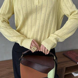 Jacquard Polo Collar Long Sleeve Loose Blouse