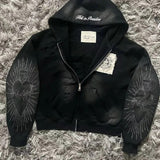Embroidered Patch Zip Up Hoodie