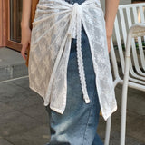 White Lace Apron Skirt with Tie Versatile Half Skirt