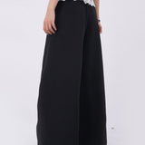 Lace Insert Ruffle Wide Leg Pants