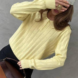 Jacquard Polo Collar Long Sleeve Loose Blouse