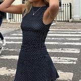 Black and White Polka Dot Sleeveless A-Line Mini Dress