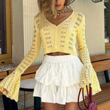 Hollow Out Knit Cropped Cardigan