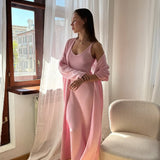 Solid V Neck Cotton Knit Bodycon Two Piece Set