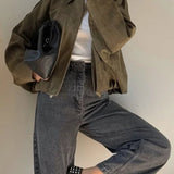 Suede Cropped Zip-Up Jacket