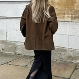 Brown Single-Breasted Suede Blazer