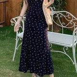V-neck Waist-cinching Slim Floral Dress