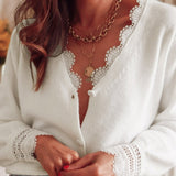 Lace Trim V Neck Cardigan