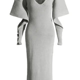 Alberta Cut-out Batwing Sleeve Midi Knit Dress