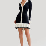 Alexia Contrast Ruffle Bow Mini Knit Dress