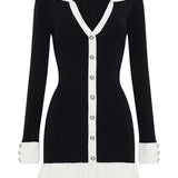 Alexia Contrast Ruffle Bow Mini Knit Dress