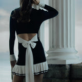 Alexia Contrast Ruffle Bow Mini Knit Dress