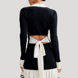 Alexia Contrast Ruffle Bow Mini Knit Dress