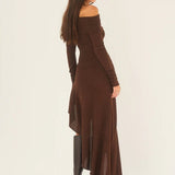 Alisa Off-shoulder Flare Midi Knit Dress