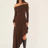 Alisa Off-shoulder Flare Midi Knit Dress