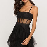 Arlene Corset Leayered Mesh Slip Maxi Dress