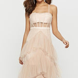 Arlene Corset Leayered Mesh Slip Maxi Dress