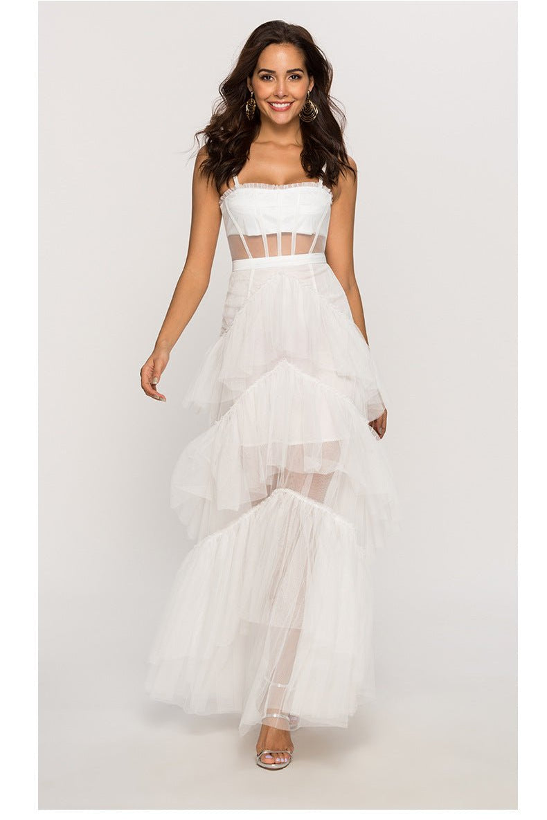 Arlene Corset Leayered Mesh Slip Maxi Dress