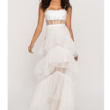 Arlene Corset Leayered Mesh Slip Maxi Dress