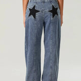 Star Print Loose Wide Leg Jeans