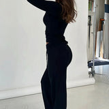 Y2K Sexy V-Neck Fitted Top Casual Pants Two Piece Set