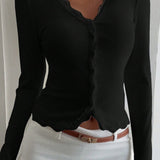 Lace Detail Long Sleeve Knit Top