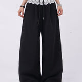 Lace Insert Ruffle Wide Leg Pants