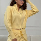Two-Way Zipper Fitted Knit Commuter Two Piece Set