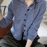 Color Block Striped Fitted Wool Knit Cardigan