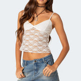 Floral Lace Camis Summer Backless Spaghetti Strap Tank Sleeveless Mini Vest for Streetwear Clubwear Crop Tops